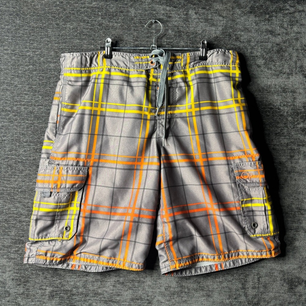 OP Ocean Pacific Mens Board Shorts Swim Trunks Size M 36 Y2K Surf Beach Plaid